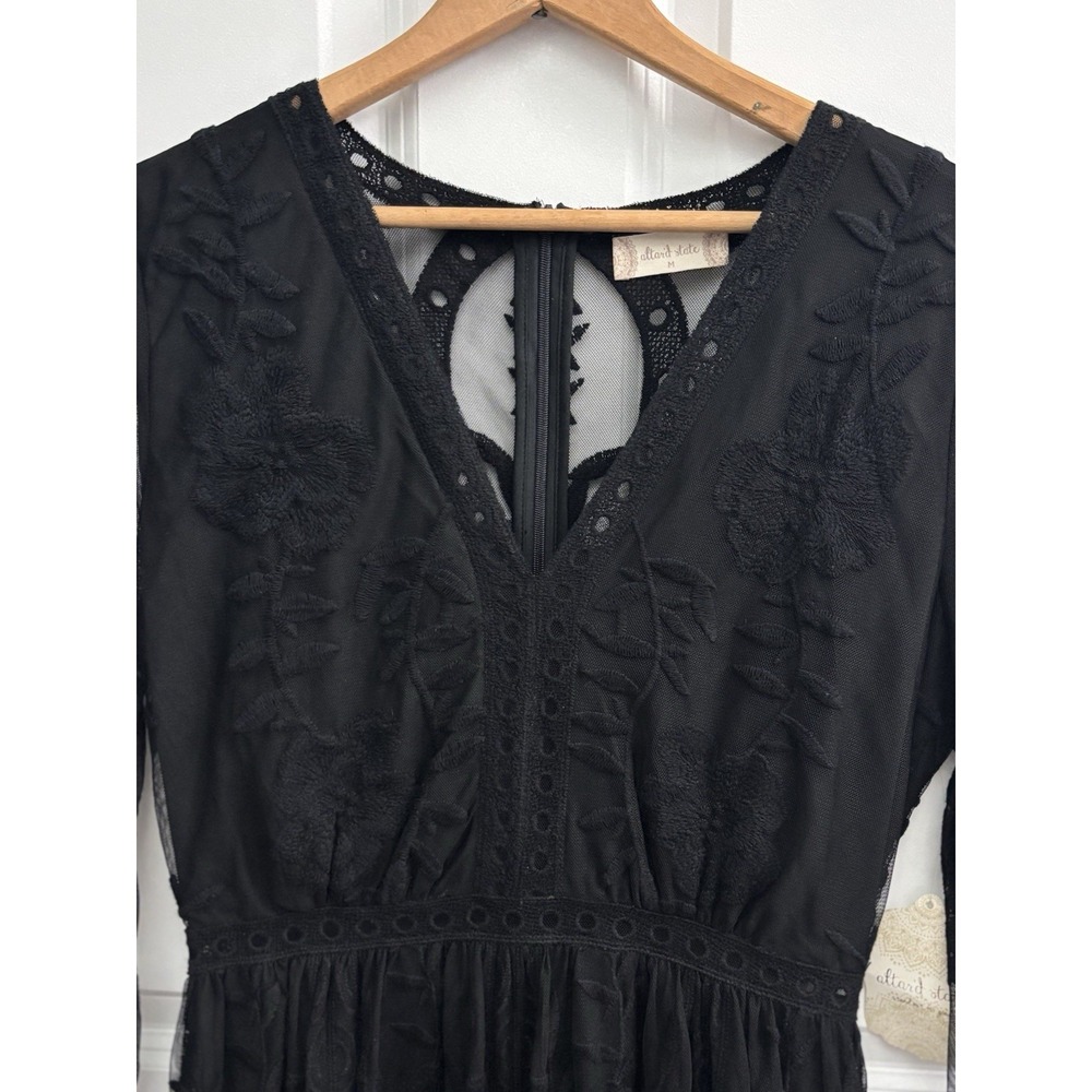 Altar'd State Black Embroidered Lace Maxi Dress M Whimsigoth Witchy Gothic 0354 - Picture 7 of 14